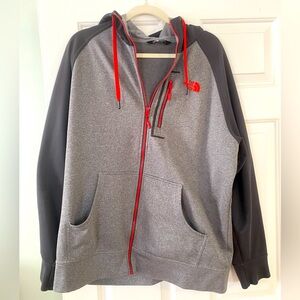 North Face two-tone gray men’s jacket with red accents. XL